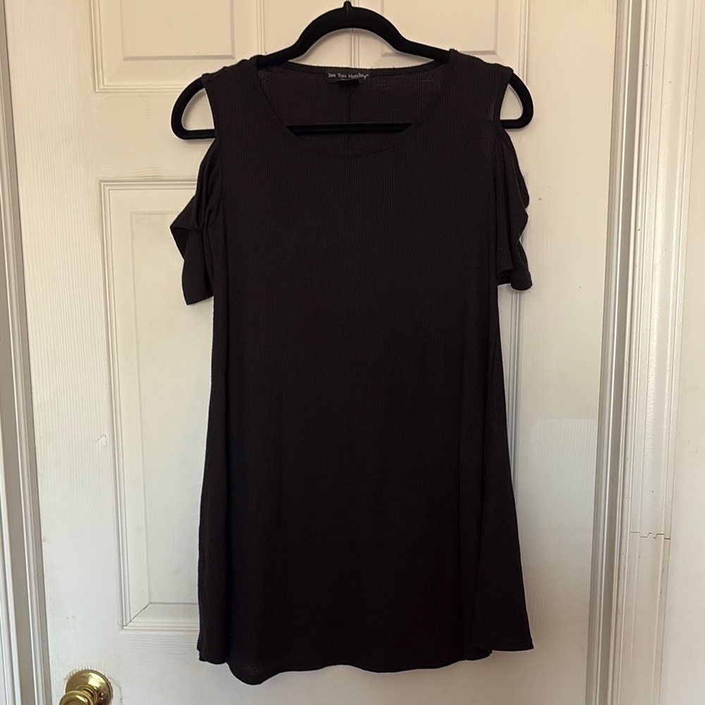 See You Monday Black Cold Shoulder Dress